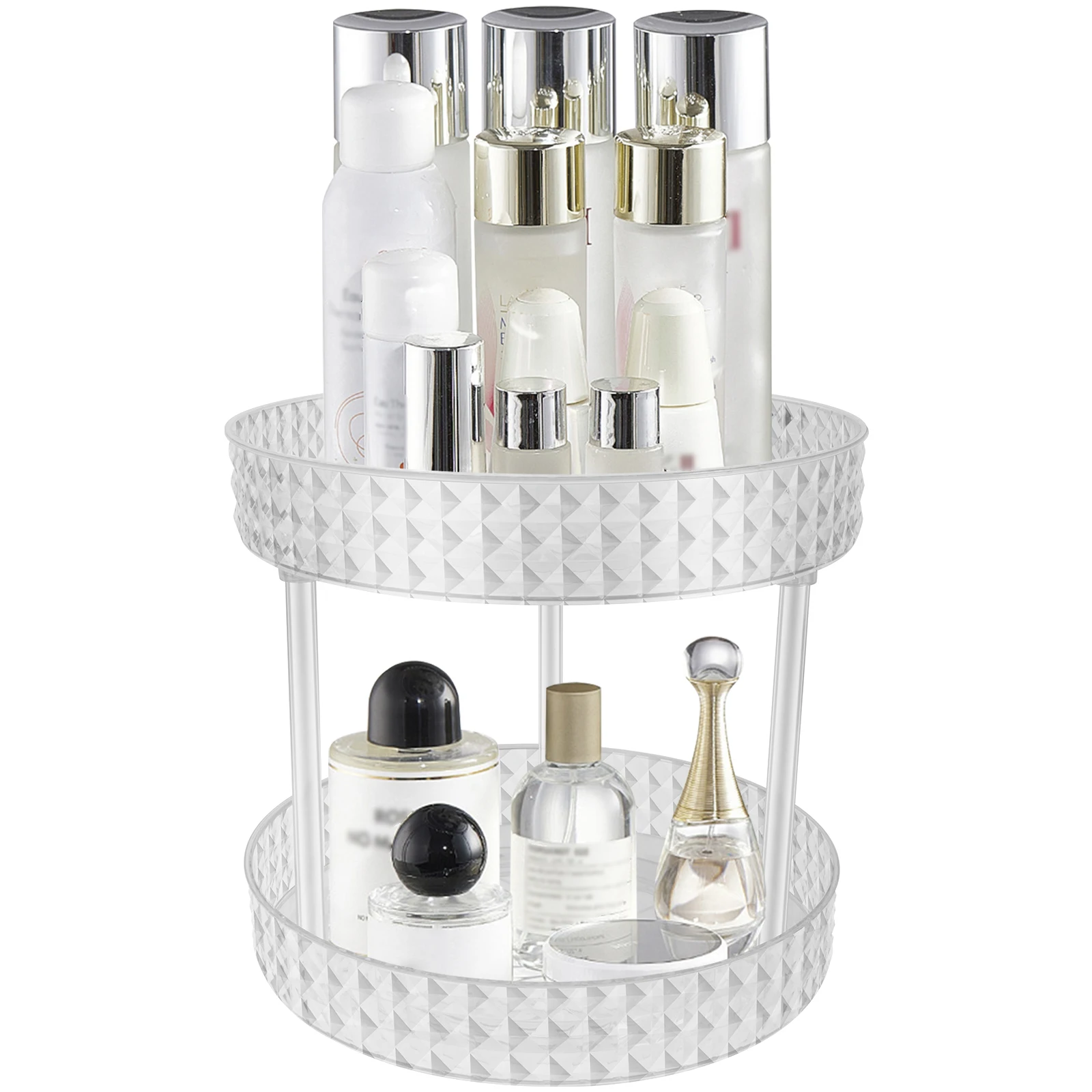 

Lazy Susan Rack Organizer 2 Tier Rotating Makeup Holder 360° Spinning Bathroom Storage Removal Cosmetic Organizer Stand