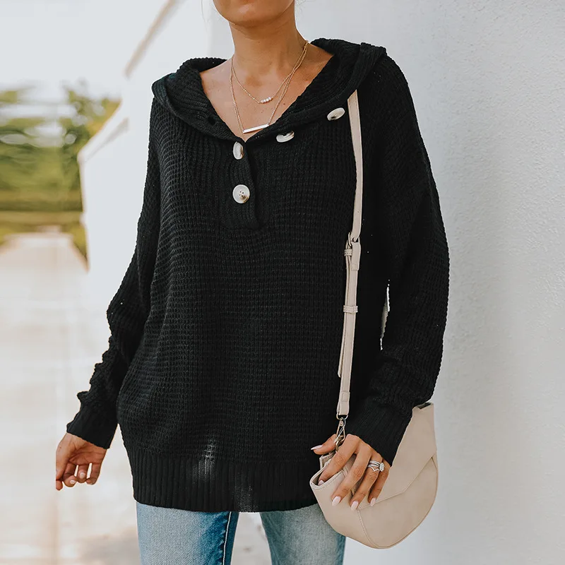 

Women's Spring and Autumn New V-neck Long-sleeved Loose Knitted Sweater T-shirt Women Hooded Sweater Tops Female & Lady Clothing