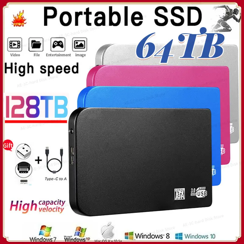 

New High-Speed Portable 64TB 30tb 16tb SSD External Solid State Drives USB3.0 500GB Hard Drive Hard DISK For Laptop/Macbook mini