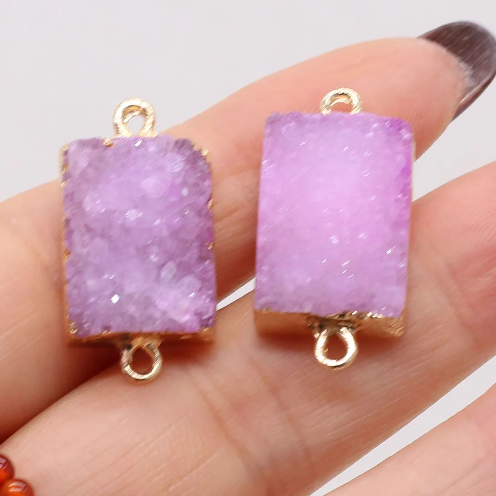 

2021Hot Selling Natural Stone Pink Crystal Bud Rectangular Connector Pendant Making DIY Necklace Bracelet Jewelry Accessory Gift