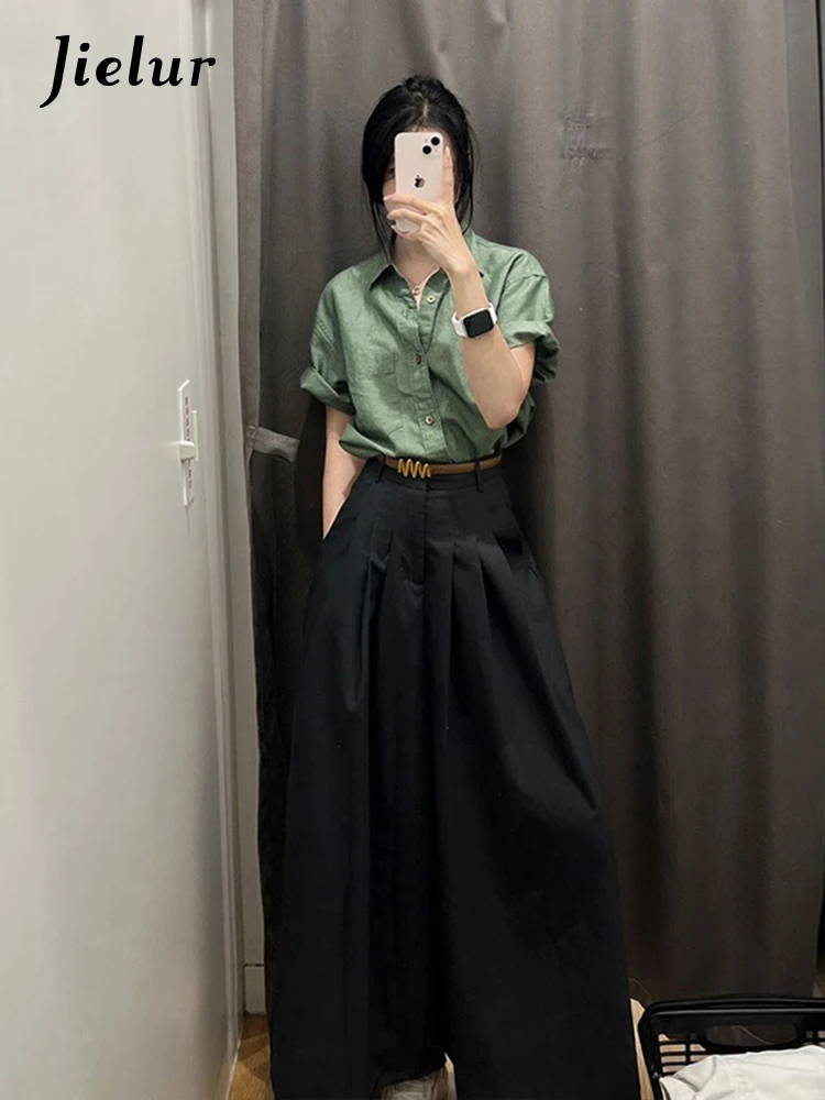 Jielur Летняя новая однотонная тонкая женская рубашка Повседневная Свободная