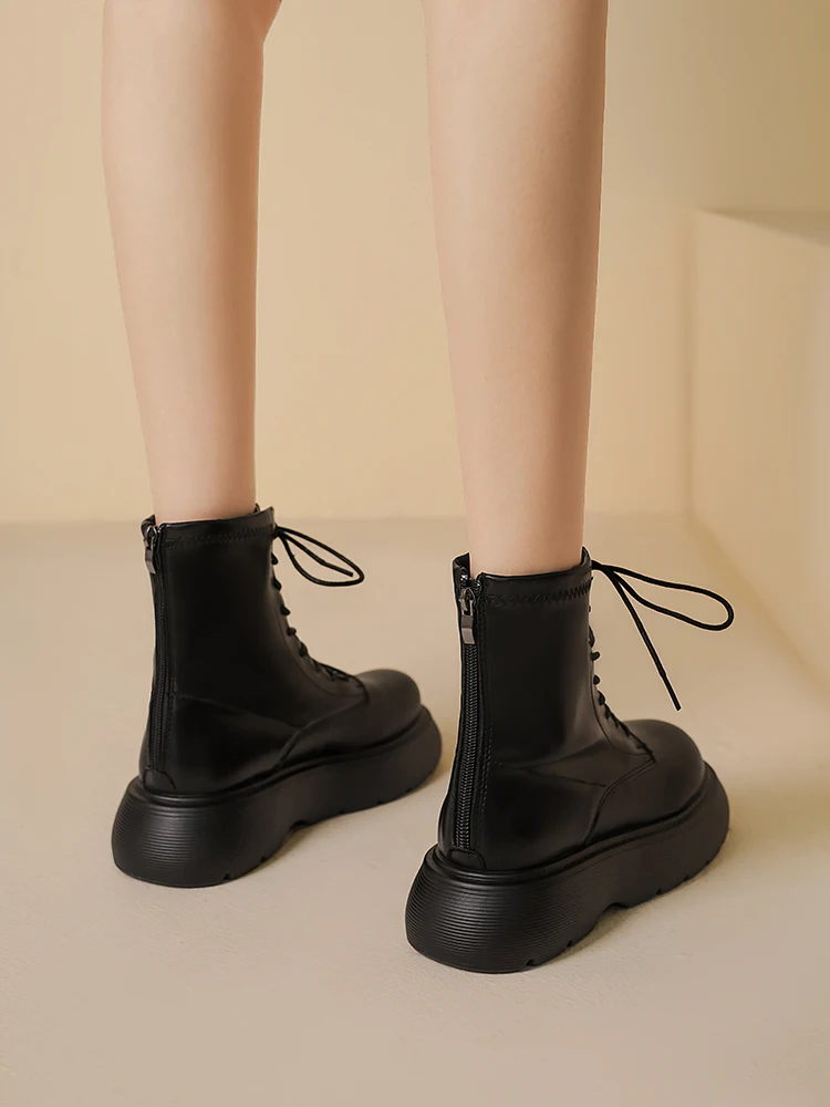 

Thick-soled Lace Up Platform Boots Women's Spring And Autumn 2023 New Low Heel Ankle Boots