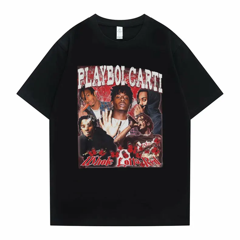 

Rapper Playboi Carti Music Album Whole Lotta Red Tshirt Regular Man Oversized Streetwear Men Women Hip Hop Fashion Loose T Shirt