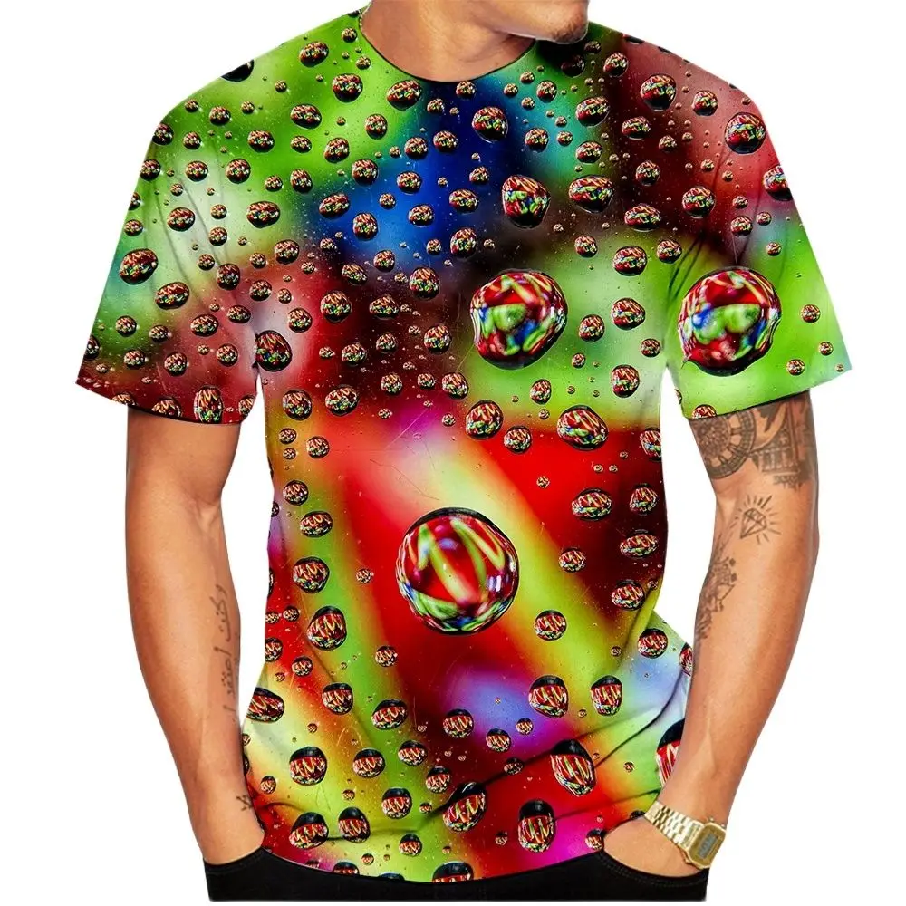 

Summer Men's 3D Rain Printed T-shirt, Fashionable and Casual Breathable Short Sleeves, Made of Polyester Fiber.