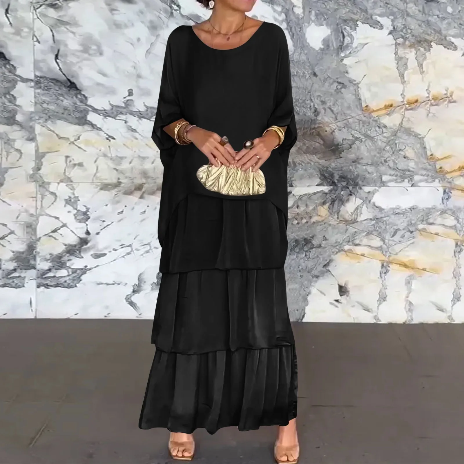 Повседневное свободное шифоновое длинное платье-кекс женское в художественном