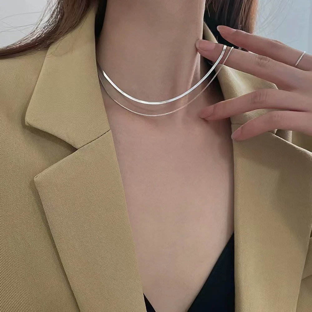 

European and American Personality Double Stacked Titanium Steel Blade Snake Bone Chain Niche Temperament Collarbone Necklace