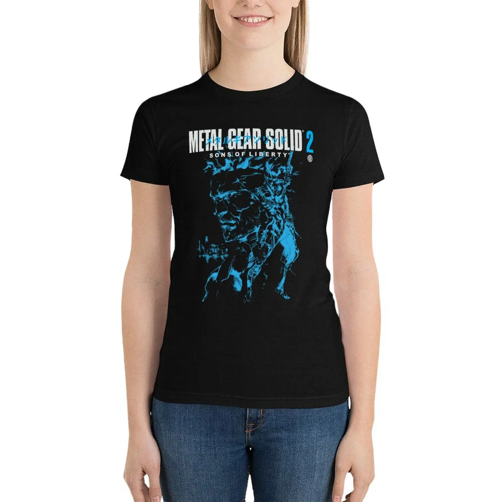 MGS2-Обложка змеи и Райдена (синяя версия) Футболка женская тяжеловесная новая