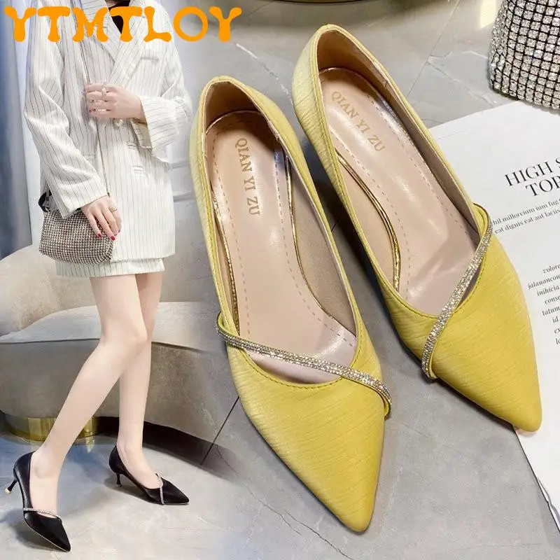 

Soft leather high heels for ladies in the fall of 2021 New French ladies do not wear their feet, rhinestone stilettos and pointe