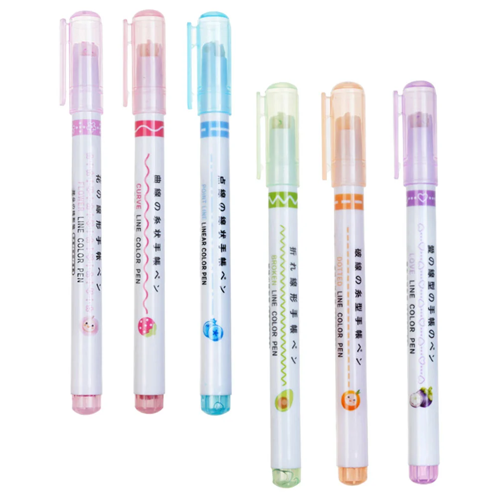 6 шт. линейный хайлайтер необычные маркеры ручки для рисования объемная кривая