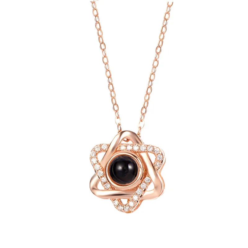 

S925 sterling silver hexagram projection necklace 100 languages I love you 520 pendant sterling silver 925