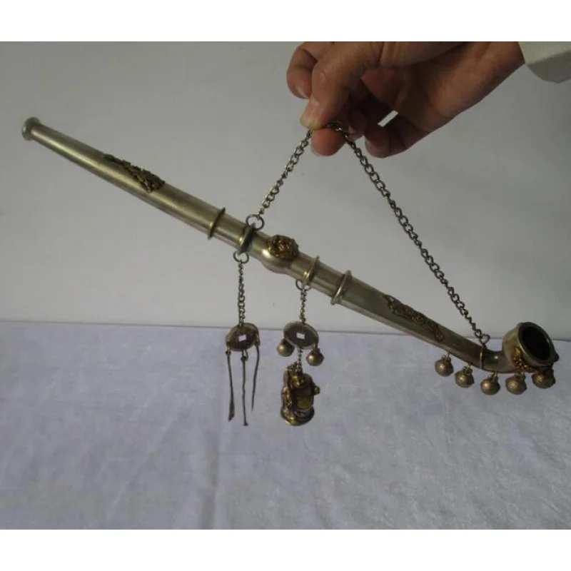 

christmas decorations for home+ rare tibet silver carved buddha pipe, 100% handwork long pipe ,chinese old pipe/smoking tools