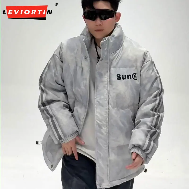 2024 новый зимний мужской пуховик-стойка модный брендовый ретро-дизайн с крашением