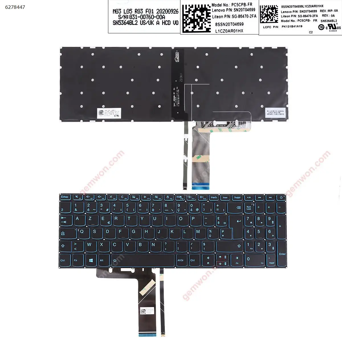 

Французская клавиатура AZERTY для Lenovo IdeaPad L340 L340-15 L340-17 320-15ABR 320-15IAP 320-15AST, черная подсветка, синяя печать