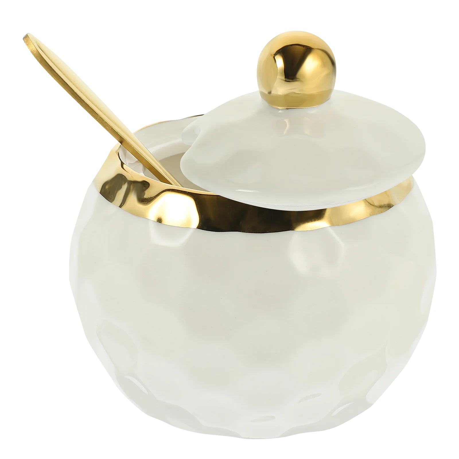 

Ceramic Sugar Bowl Lid Sugar Salt Container Decorative Porcelain Condiment Jar Home Kitchen Accessories Golden White 320Ml