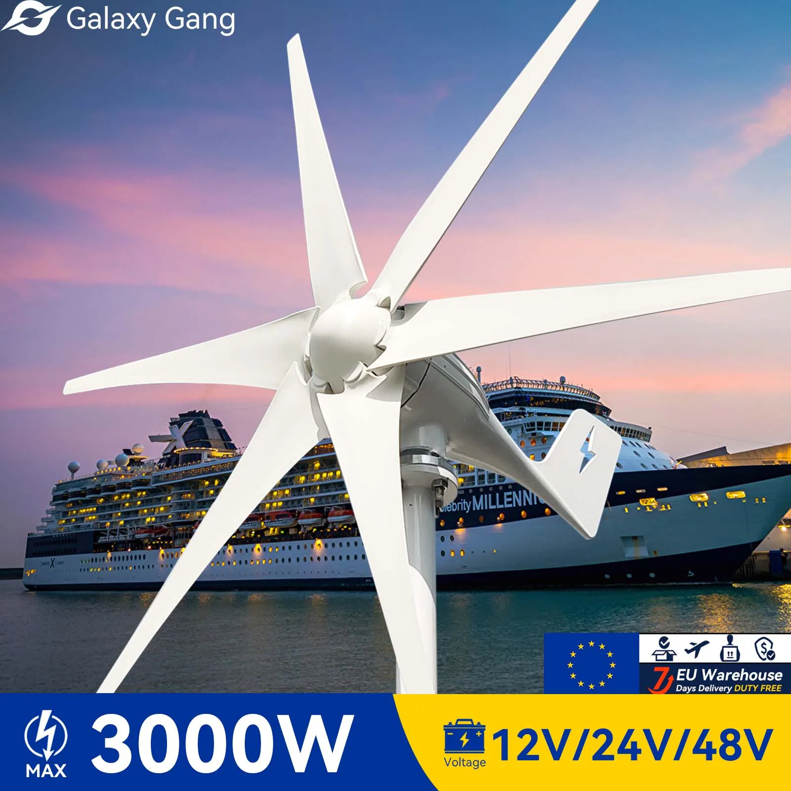 

Galaxy Gang 6 Blades Windmills Wind Turbine Generator Free Energy China Factory 3000W 12V 24V 48V With Mppt Charge Controller