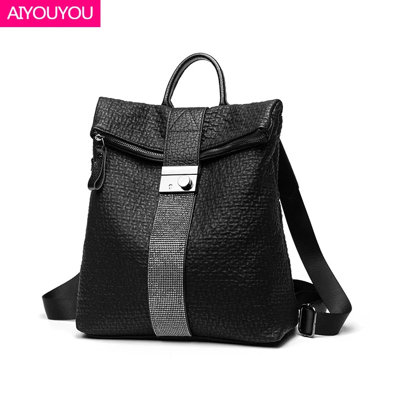 100% genuine luxury brand real Guangzhou 2023 New Soft Surface Diamond Women's Backpack Personalized Buckle Travel Bag