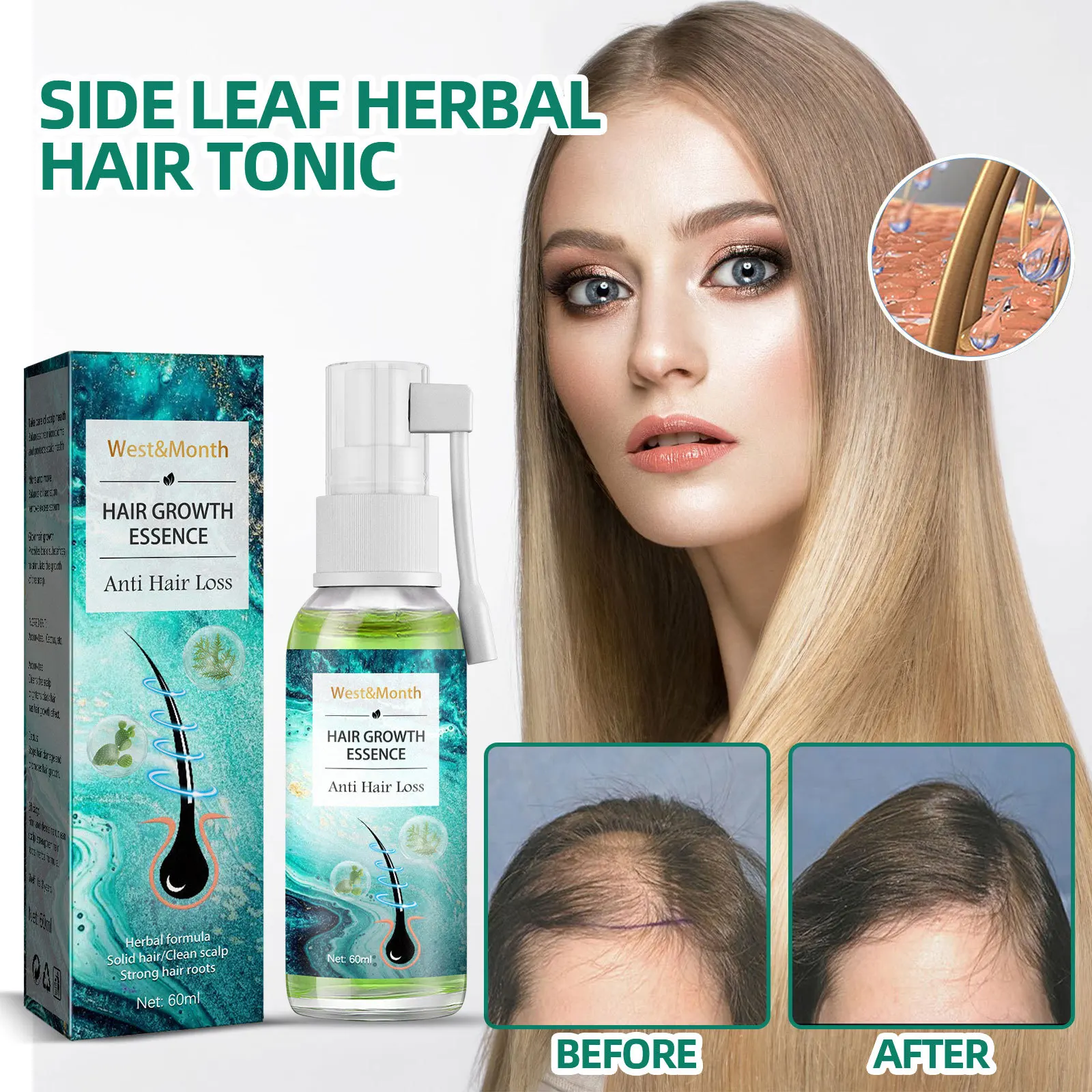 

60ml Hair Growth Essence Spray Long Hair Efficient Anti-hair Loss Lotion Spray Herbal Nourishing Scalp Strengthening Care Serum