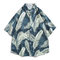 oversized mens shirts short sleeve summer hawaiian shirt leaf print vintage tops cotton casaul clothes m 3xl camisas de hombre