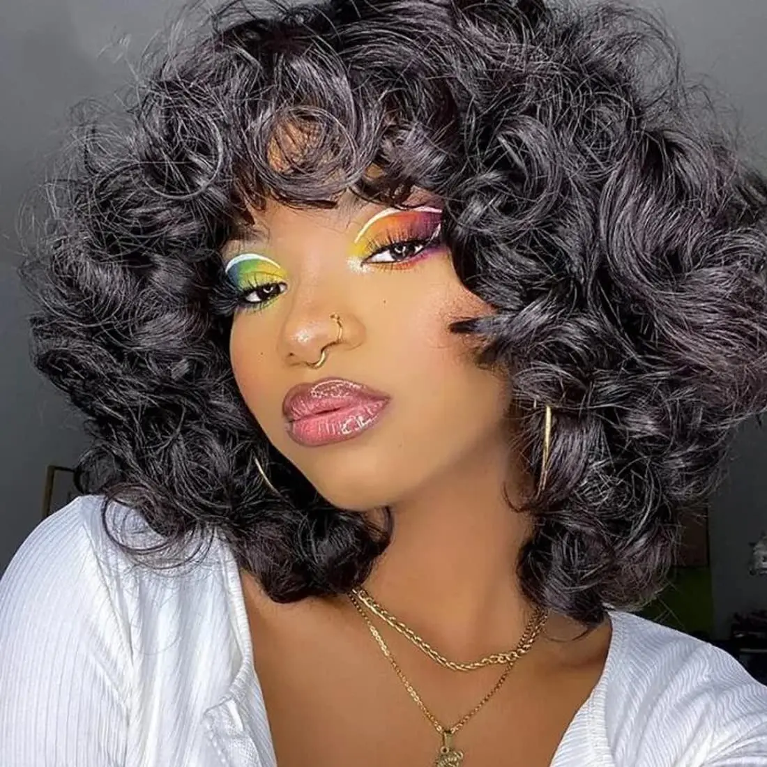 Loose Bouncy Curly Glueless Wig Bob Wigs Rose Curly Wig None Lace Front Wig Brazilian Remy Human Hair Wigs Machine Made Wig