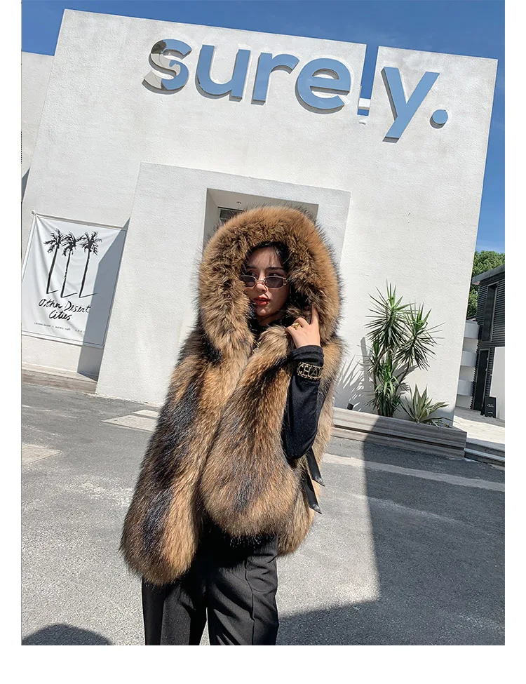 Woman winter Whole skin natural raccoon fur jacket real fur coat furry fur jacket thick warm party Fashion Popular in Europe Ame