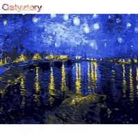 gatyztory painting by number starry sky drawing on canvas handpainted art gift diy pictures by number landscape kits home decor
