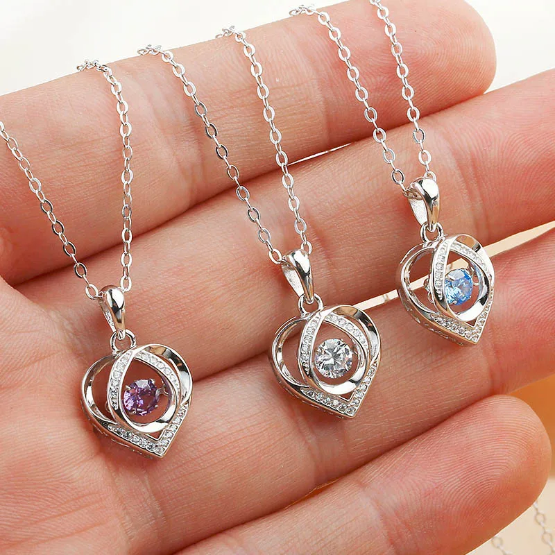

Stainless Steel Heart Necklaces For Women Blue Zircon Love Star Pendant Necklace Female Charms Wedding Fashion Jewelry Gift