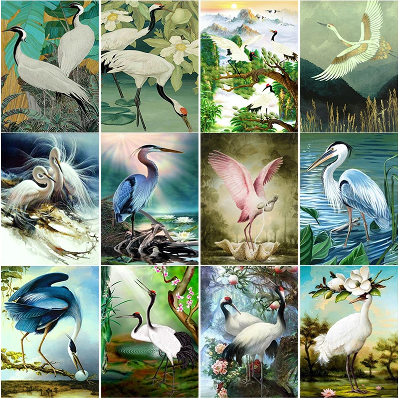 

5D DIY Diamond Painting Animals White Crane Series Embroidery Mosaic Pictures Full Drill Cross Stitch Kit Living Room Decor Gift