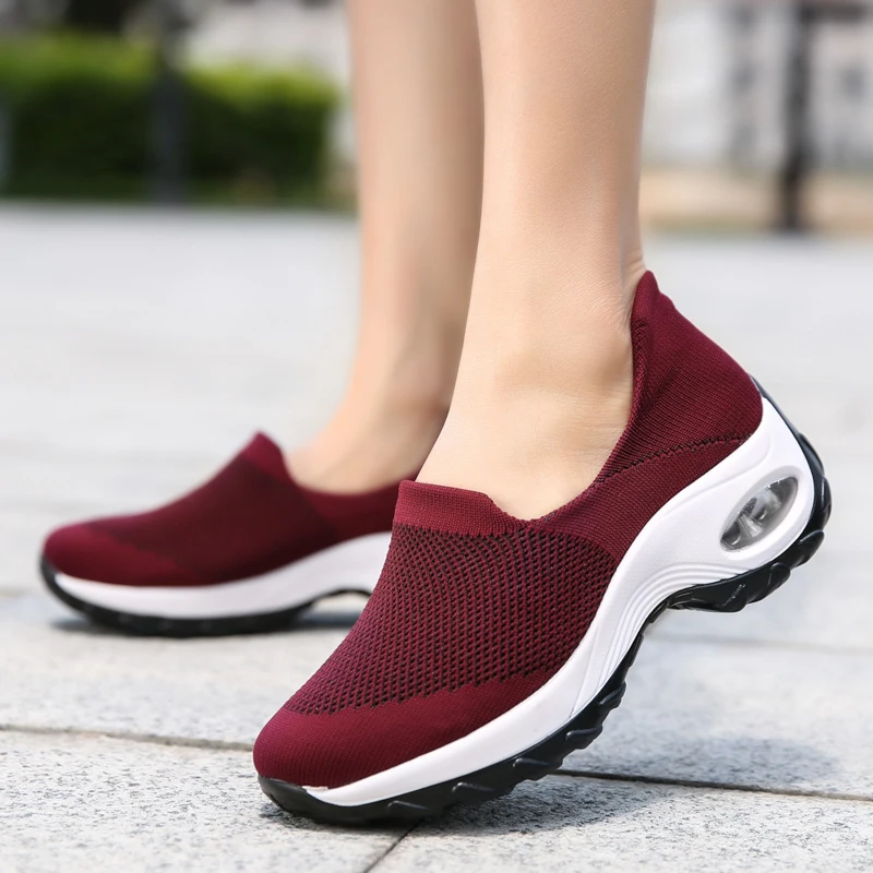 Women Loafers Shoes Platform Cushioned Knitted Sneakers Breathable Mesh Chunky Walking Shoes Zapatillas Gimnasio Mujer