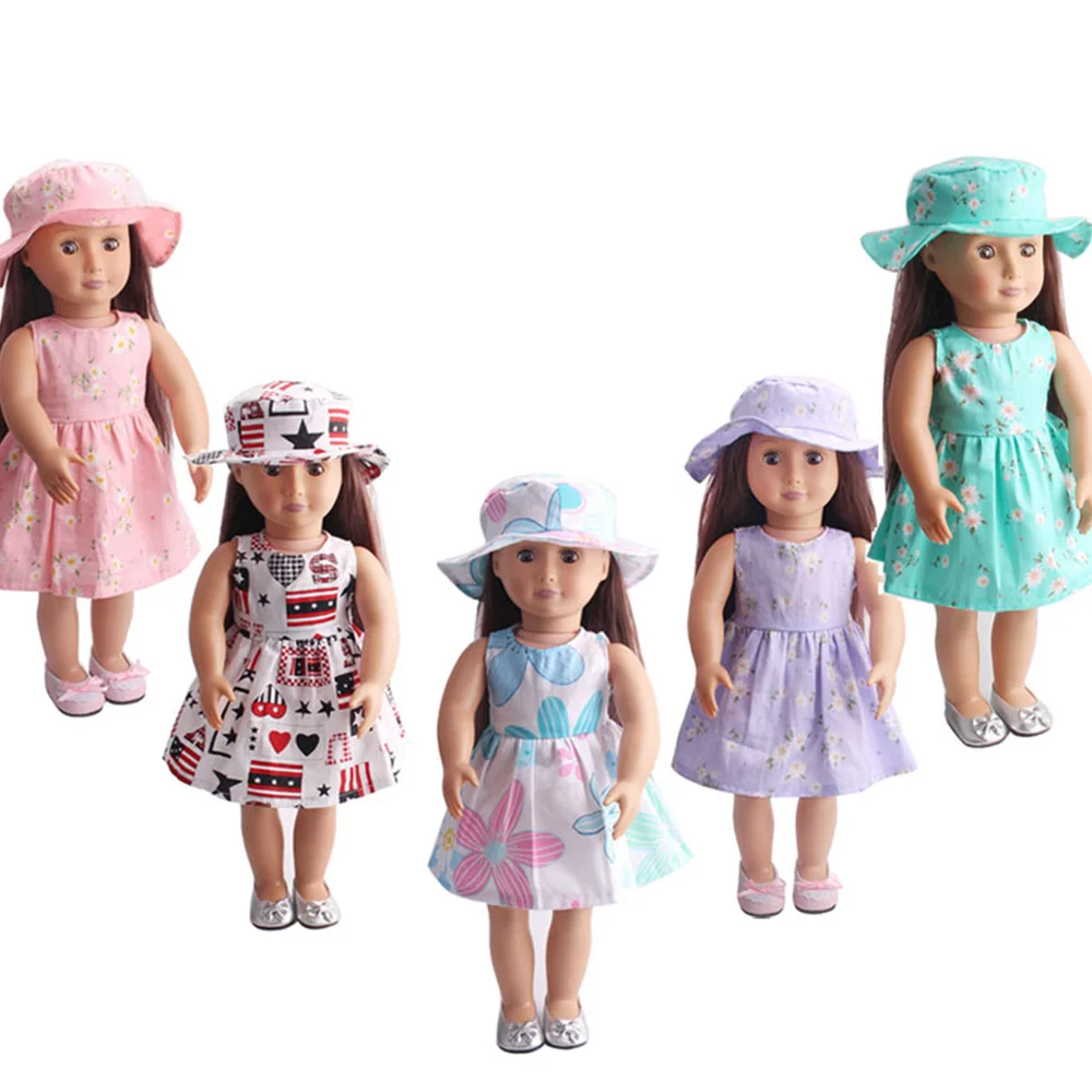

Summer Dress + Hat Clothes for 18 Inch American Dolls and 43cm Reborn Baby Christmas Gifts Free Shipping Items C216