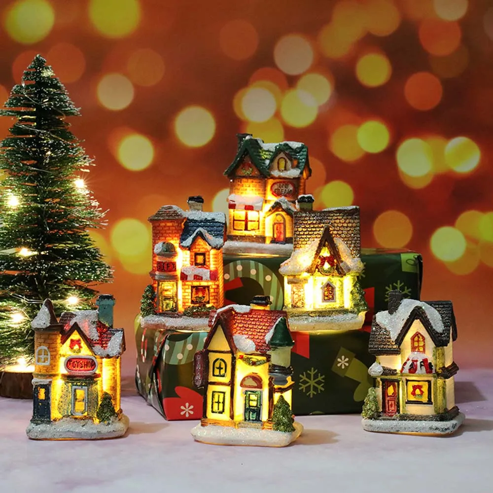 

Christmas Ornaments Village Led Resin Light House for Home Xmas Gifts New Year Lamps 2023 Natale Navidad Noel Party Decoration
