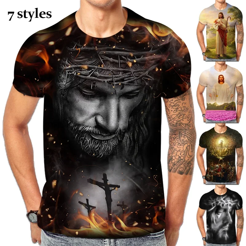 

God! The Cross Fashion 3D Short Sleeve T-shirt About Jesus Love Everone Christian Men's and Women's Casual Tee Round NeckTops