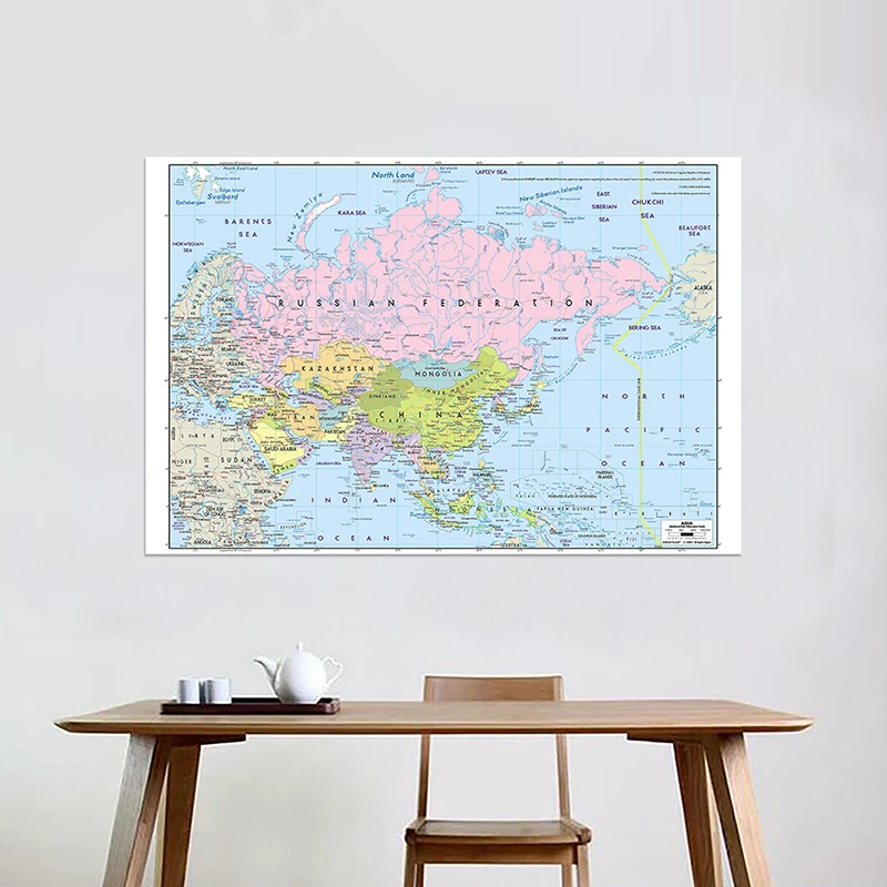 

150*100cm Political Map of The Asia with Details Non-woven Canvas Painting Wall Art Poster School Supplies Home Decor