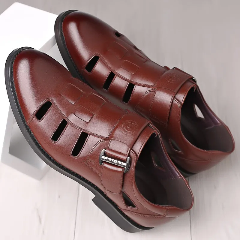 Мужские повседневные модные пляжные сандалии удобная и дышащая мужская кожаная