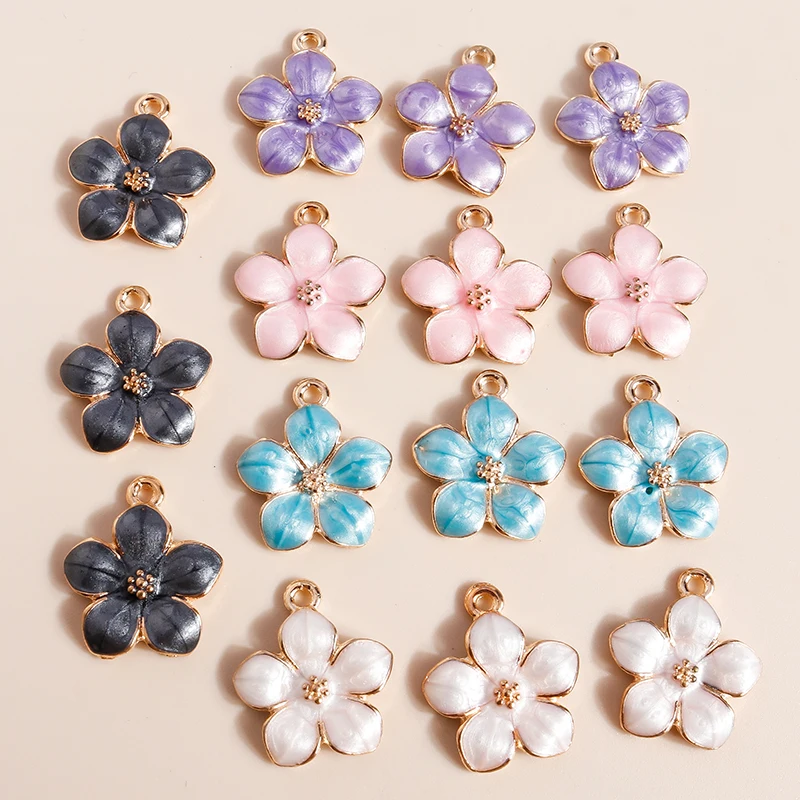 

10pcs 15x17mm Colorful Enamel Sakura Flower Charms Jewelry Making Earrings Pendants Necklace DIY Handmade Keychains Accessories