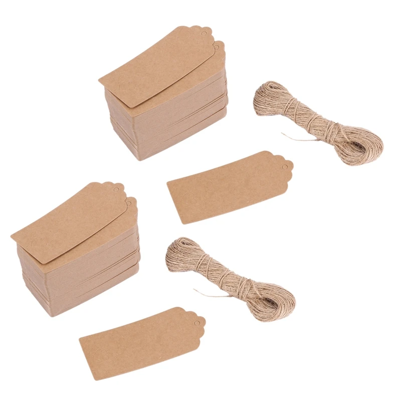 

200 Pcs Kraft Paper Empty Card Hand Drawing Gift Label Tags Hearts Hollow Brown
