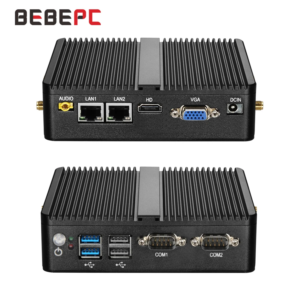 BEBEPC Industrial Mini PC Celeron J4125 Quad-Core 2955U Dual LAN Fanless Desktop Computer Windows 10 Pro Linux WIFI RS232 minipc