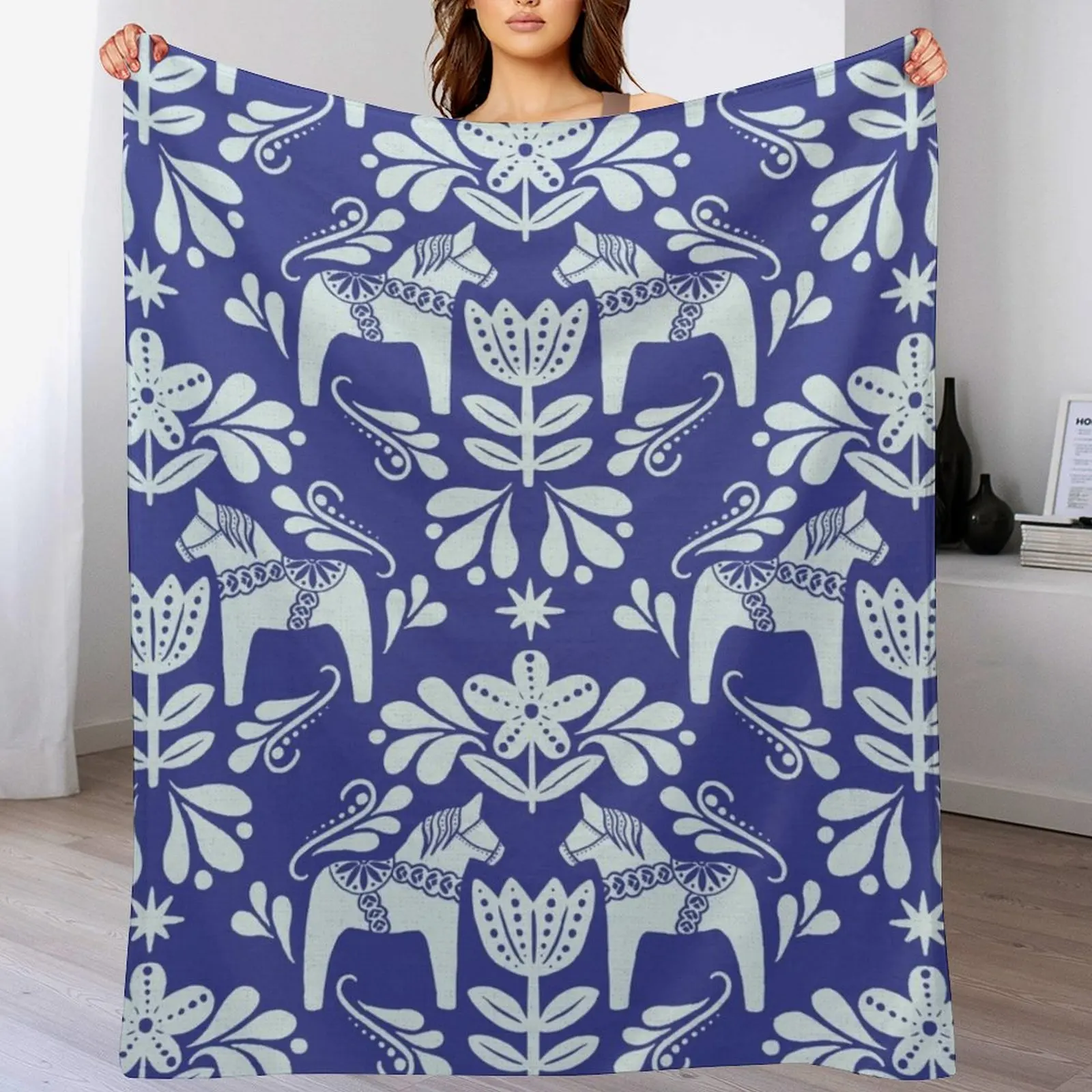 Фольклорное искусство диванное одеяло с кобальтовым синим и Кремовым покрытием