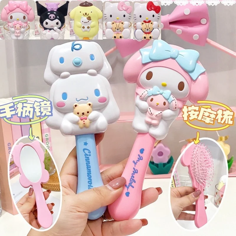 Hello Kitty Combs Cute Portable Cartoon Massage Airbag Comb Sanrio Kuromi Melody Baby Hair Brush Handle Mirror Gifts Girls Comb