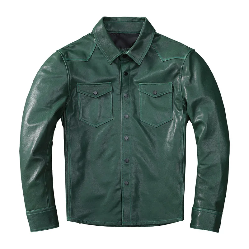 

Куртка мужская из натуральной овечьей кожи, Модный Роскошный топ, Байкерская мотоциклетная зеленая куртка-бомбер, Lederjacke, Осень-зима