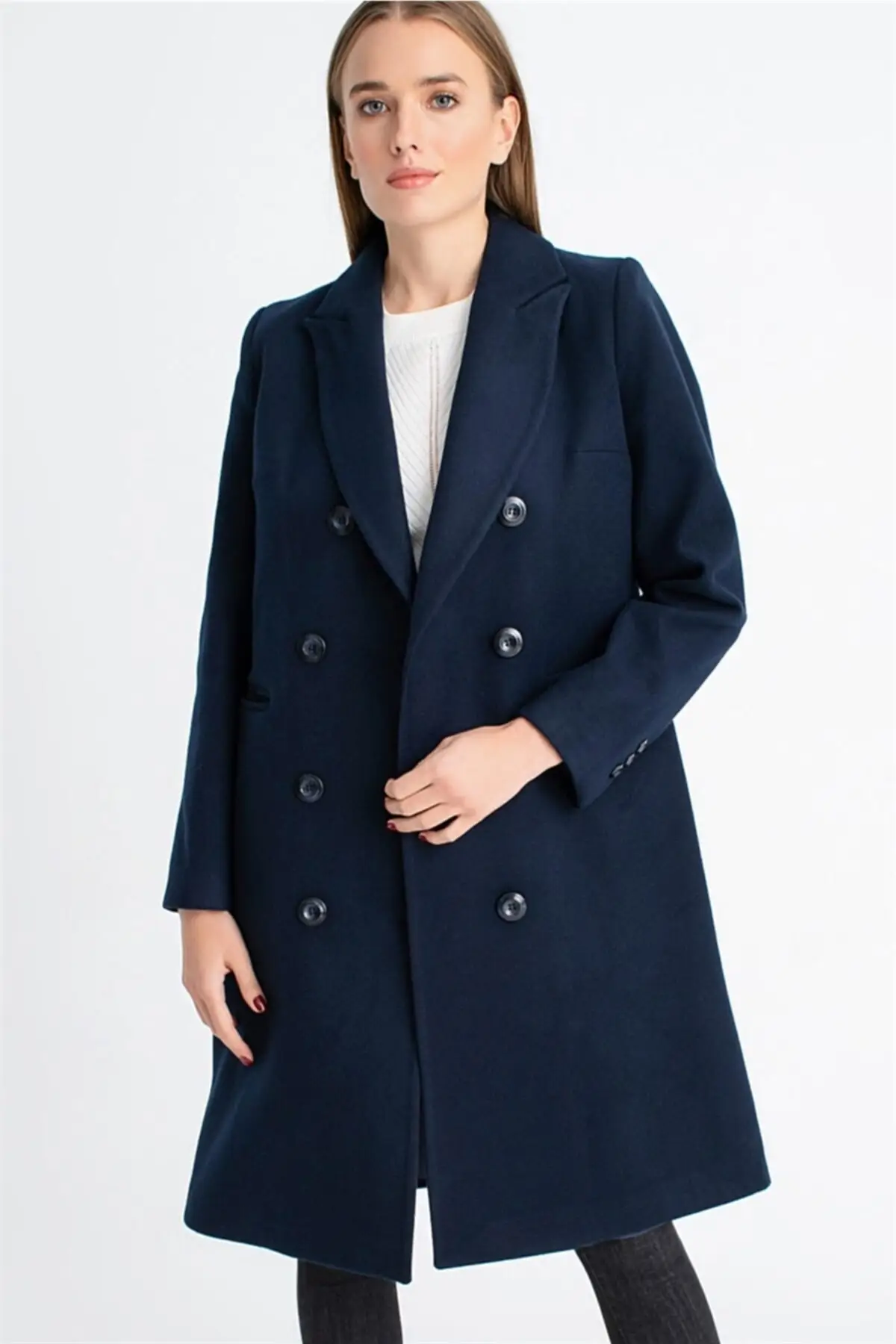 Women's Coat Navy Blue Coat Sleeve Buttoned Long Thick Stylish Elegant Useful 2021 Winter Autumn Fashion Outerwear Coats
