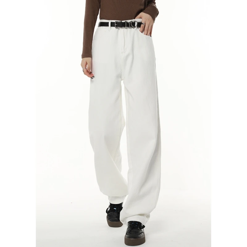 

White High Waist Jeans Woman Vintage American Fashion High Street Style Wide Leg Trouser Female Straight Baggy Denim Pants