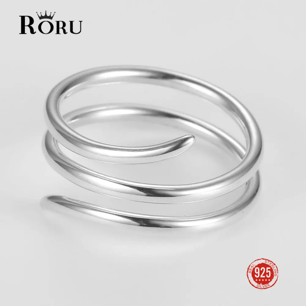 

Real 925 Sterling Silver Fashion Simple 3 Layer 10mm Width Opening Ring for Women Men Wedding Party Fine Jewelry Hip Hop 2022
