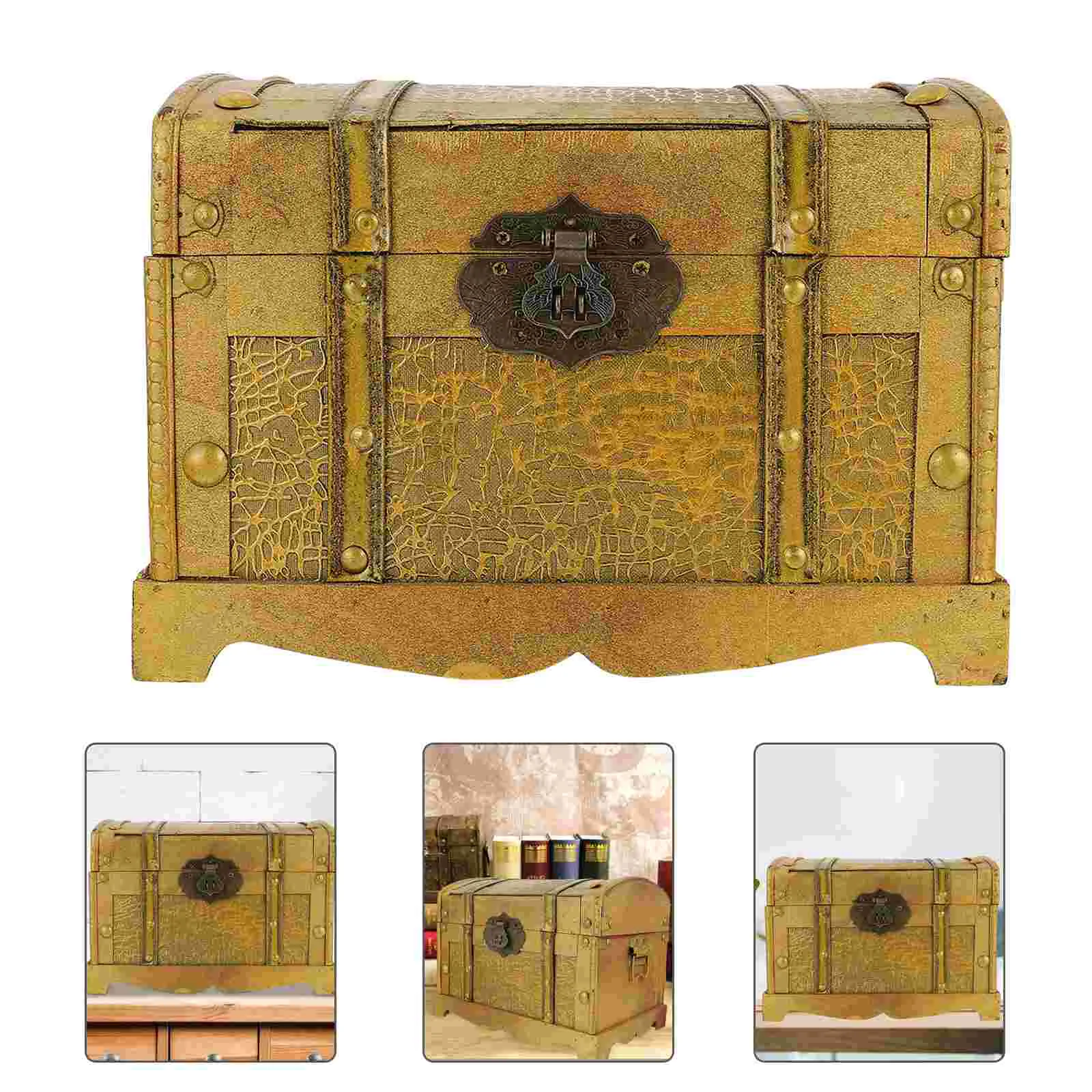 

Distressed Pirate Treasure Box Jewelry Gifts Holder Creative Storage Box with Lock
