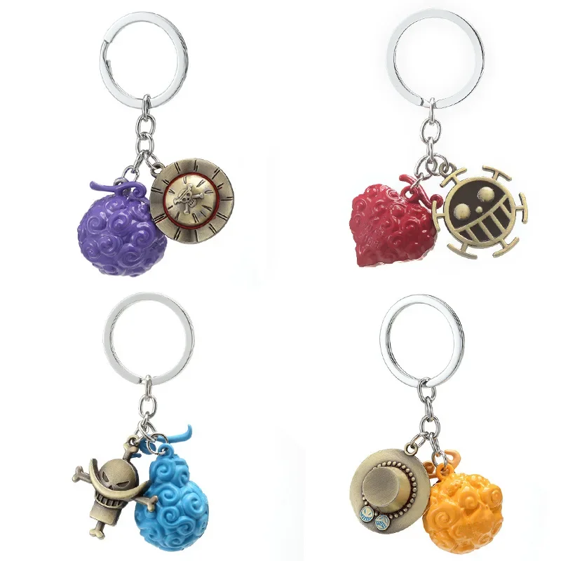 

Anime Metal Keychain One Piece Luffy Ace Law Devil Fruit Keyring Pendant Key Holder Car Chaveiro Charm Gifts