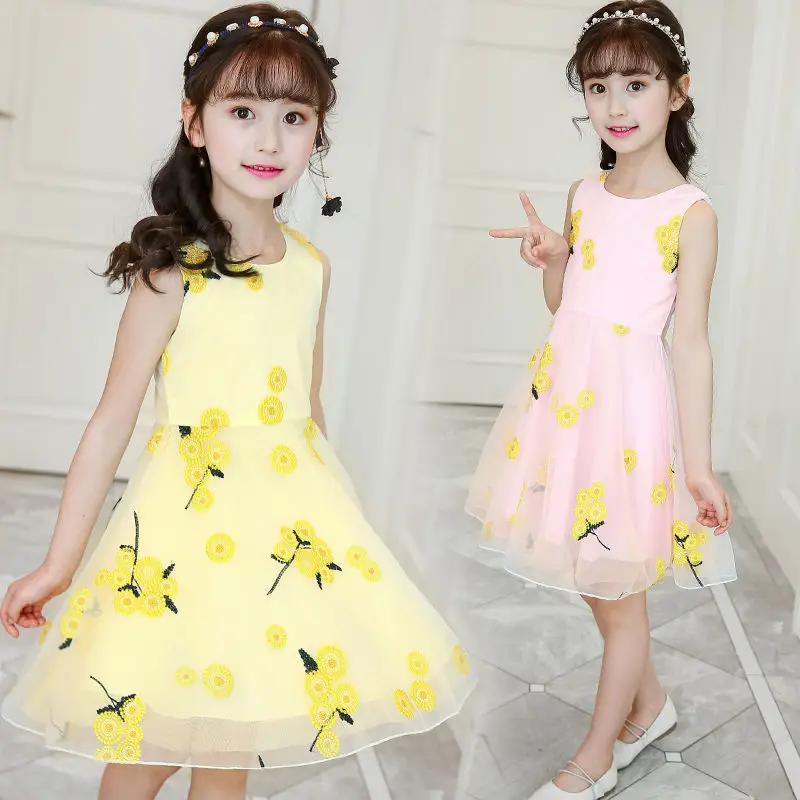 

Летнее платье для девочек 2022, повседневное Сетчатое платье с двойным принтом, простая и элегантная одежда для девочек-подростков, вечерние ...