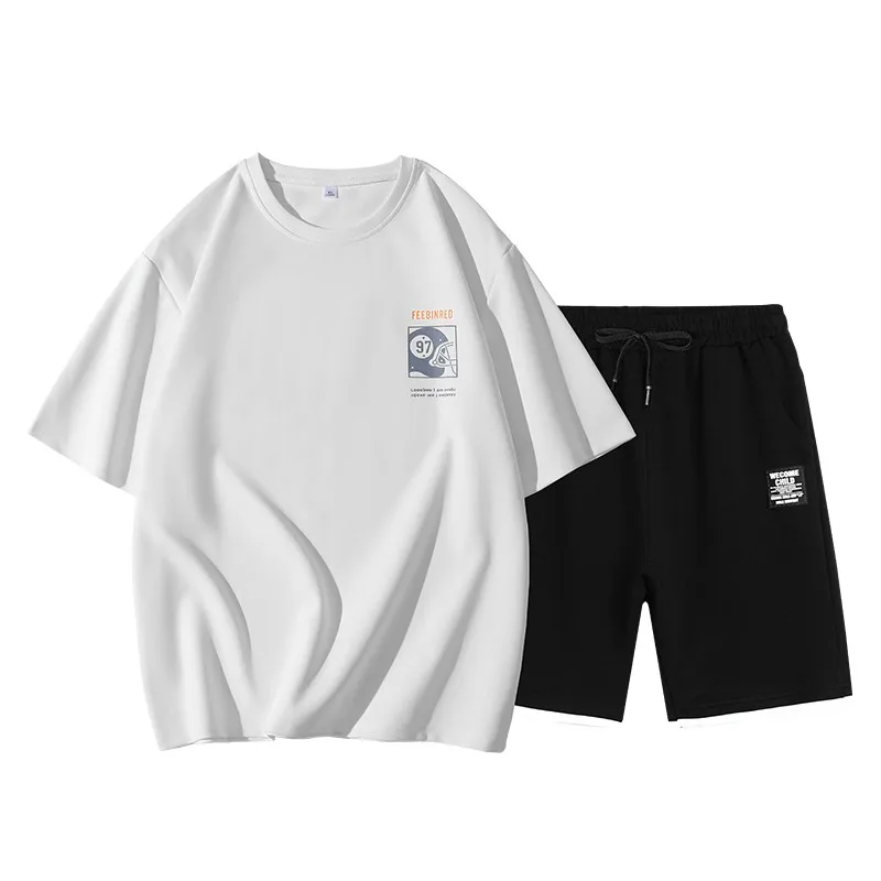 

2023 Summer Set Street Clothing Men's Two-piece Shorts Set Casual Loose Top Men's Clothing Korean Fashion Shorts