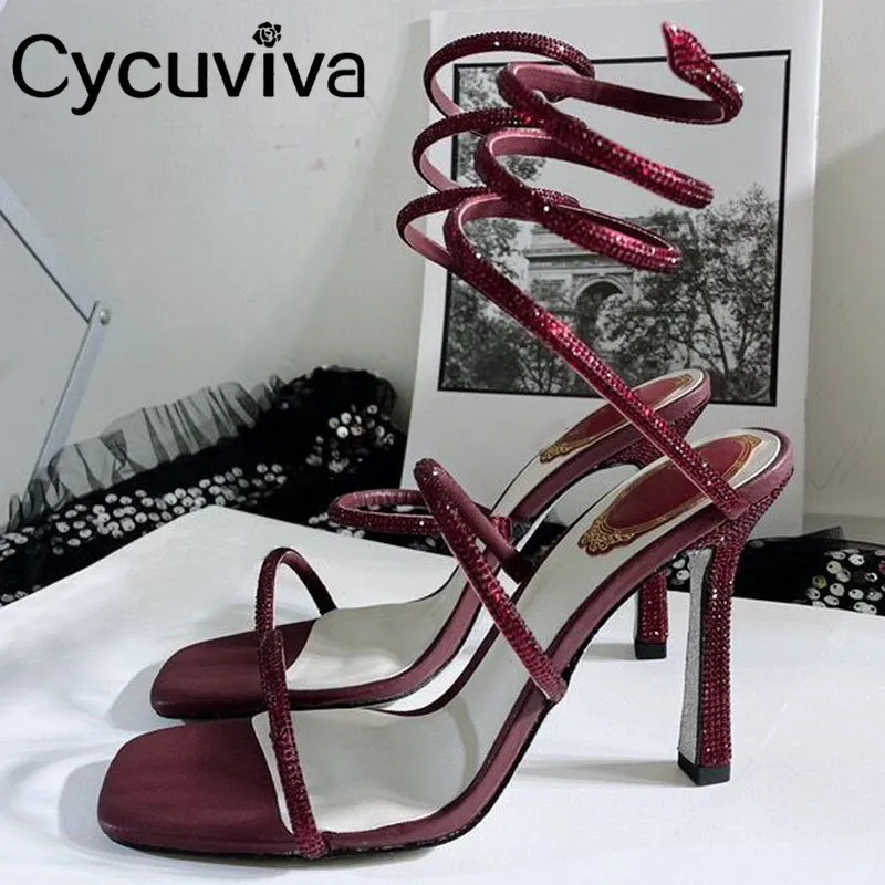 

Женские босоножки со змеиным принтом, сандалии на высоком каблуке, с открытым носком, на шпильке, Роскошные вечерние туфли, Новинка лета 2022