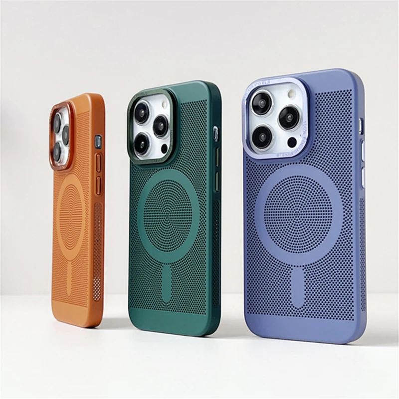 

Sensory Hard PC Magnetic Phone Case For iPhone 14 13 12 11ProMax Grid Breathable Shockproof Heat Dissipation Cooling Slim Cover