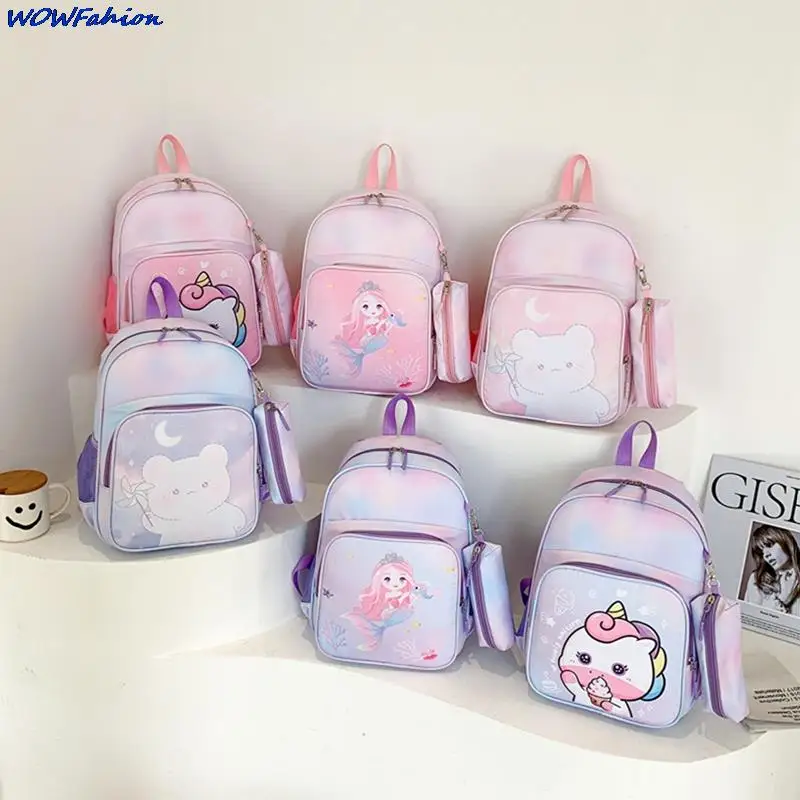 2pcs/set Satchels Kindergarten Bookbag Unicorn Backpack for Girls Pink Princess School Bags with Pen Case Pentand for Kids 