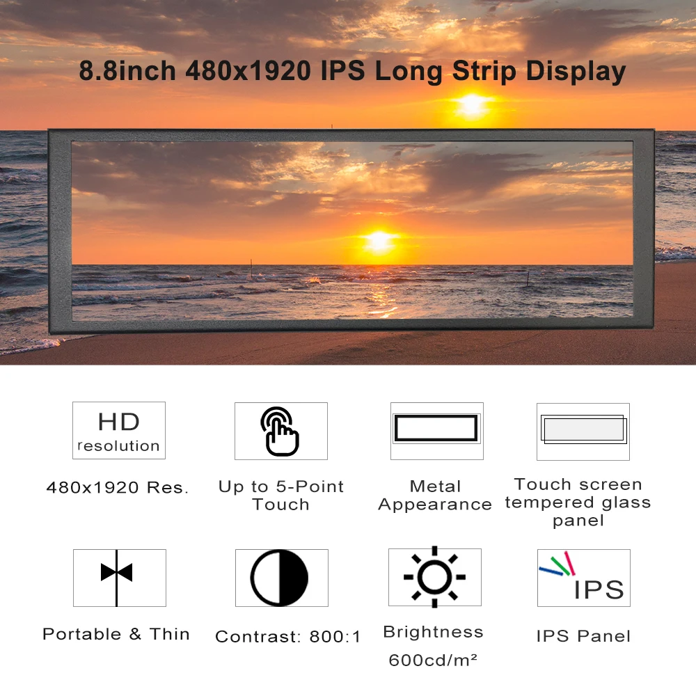 8,8 дюймовый сенсорный дисплей, широкий ips-монитор 1920x480 бар, ЖК-монитор для windows 7 10, plug & play (art.: 3920bbeab81bb) - 3920bbeab81bb